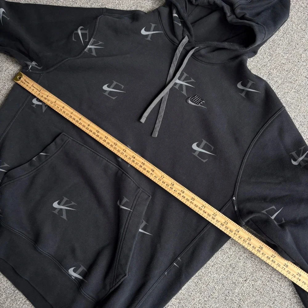 Nike Hoodie Mens M Sportswear Club Fleece Black All Over Print Swoosh Pullover